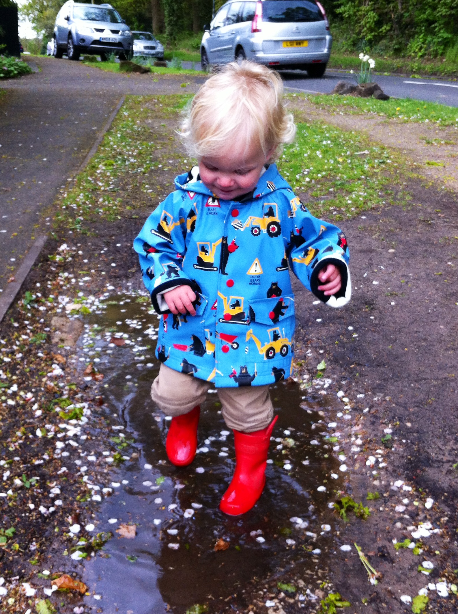 splashing in puddles